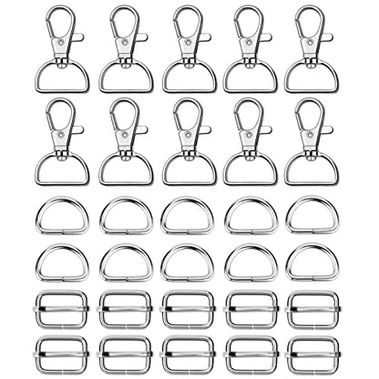 WAFJAMF Metal Snap Hook Ring Bulk 30 Pcs, Swivel Clasp Buckle and Non-Welded D Ring 10 Pcs, Adjustable Rectangular Buckle (3/4' Inside Width Sliver) - color: Silver-2, size: 3/4” Inside Width