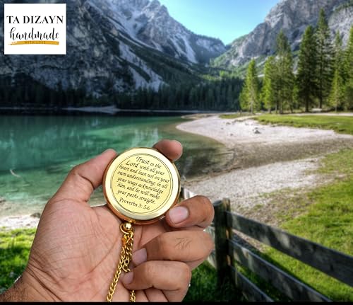 Trust in The Lord With All Your Heart - Proverbs 3:5-6 Quote Engraved Compass With Wooden Box, Greeting Card, Gift Compass, Graduation Day Gifts 2024 for Women Men Boys Girls - style: #11 Trust in The Lord Compass -Proverbs 3: 5-6
