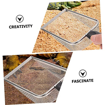 WOONEKY 2pcs Reusable Stainless Steel Reptile Litter Shovels with Fine Mesh Design for Cleaning of Terrarium Substrate for Turtles Lizards and Snakes