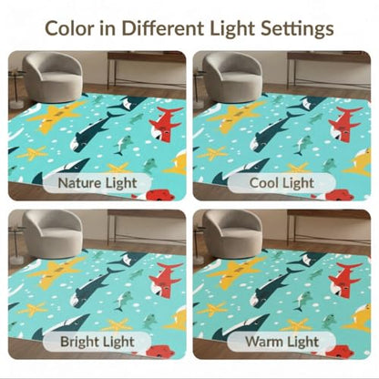 6'x9' Washable Graphic Wave Area Rug, Yellow Foldable Non-Slip Large Carpet Foldable Easy Care Carpet for Queen Size Bedroom, Under Bed, Master Bedroom | Ref:2070037 - color: Blue/Pattern 14, size: 6' x 9' (Rectangular)