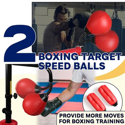 Pro Boxing Training Set - Adjustable 82-Inch Spinning Bar with Reflex Ball & Punching Bag for Adult(Red)