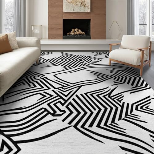 8'x10' Washable Flatwoven Rug, Black Abstract Fish Stain Resistant Extra Large Carpet for Dining Room, Large Office, Lounge, Non-Slip Chair-Friendly Mat | Ref:1885294 - color: Black/Pattern 1, size: 8' x 10' (Rectangular)