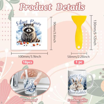 Peacoblue Winter Animals Rub On Transfers for Craft, Transfer Sticker | 18 Sheets UV DTF Transfers, Waterproof Rub On Decals for Wood, Glass, Furniture, Tumblers & Home Decor Crafts - style: Winter Animals