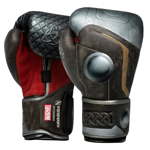 Hayabusa Marvel Hero Elite Boxing Gloves | Sparring and Training, Muay Thai Kickboxing, Fight Ready, Licensed Design, Padded Knuckle, 10oz 12oz 16oz, Men and Women - color: Thor, size: 12oz