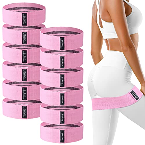 12 Pcs Fabric Resistance Bands for Working Out Non-Slip Booty Exercise Loop Bands for Women Men Glutes Hip Thigh Butt Yoga Pilates Fitness Gym, Light Medium Heavy - color: Pink, style: Medium Resistance
