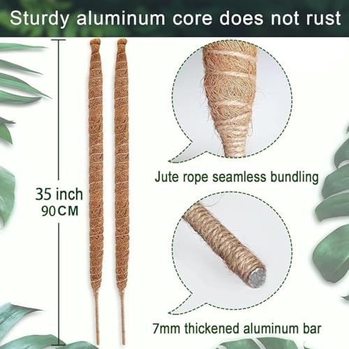 35 Inch Moss Pole for Plants, Bendable Moss Pole for Plants Monstera, Tall Moss Poles for Climbing Plants Indoor, LargeSupport, Garden Trellis Stick Stakes - size: 35 Inch