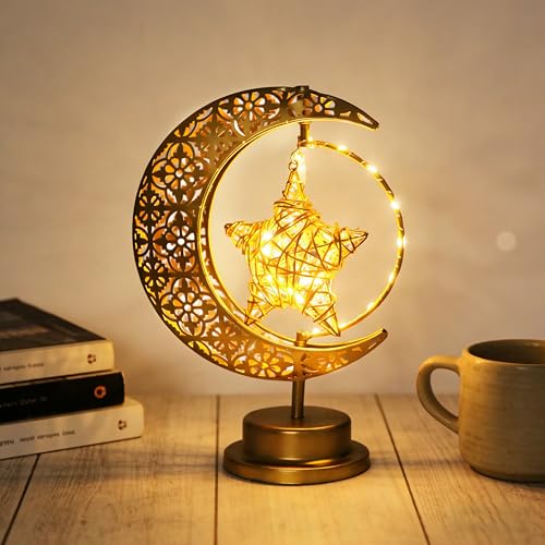 Ramadan Moon Lamp, Vintage Ramadan Decorations Moon Lamp, Eid Crafts Night Light for Home, Bedroom, Living Room,Ramadan Table Decor, Eid Decorations