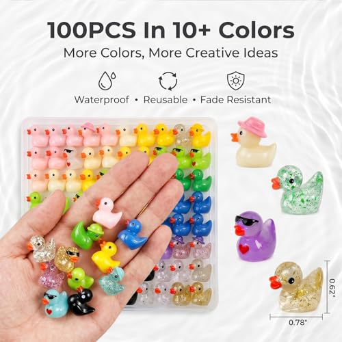 Miniature Luminous Resin Duck Figurines, Desktop Ornaments, 100 PCS