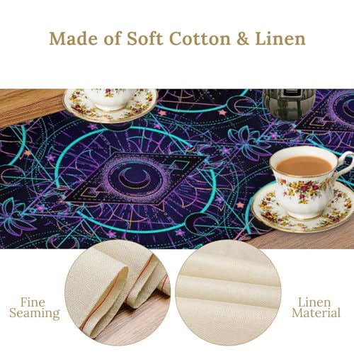 Geometry Moon Phase Table Runner,Boho Moonlit Garden Witchy Gothic Hippie Kitchen Table Decoration for Holiday Party Study Living Bedroom Dresser Cabin Cafe Wedding Decor 13×36in