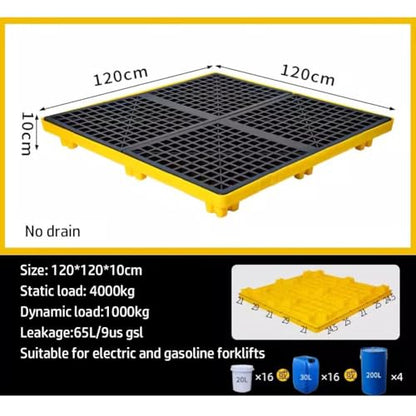 Modular Leak Platform/Grid Pads.Modular Spill Containment Tray for Oil Drums - Heavy-Duty Anti-Leak Pallet, Eco-Friendly, Chemical-Resistant Platform for Safe Liquid Storage，（Yellow，120 * 120* - size: 120*120*10cm