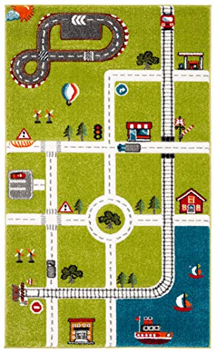 SAFAVIEH Carousel Kids Collection 2' x 3' Green/Ivory CRK192Y Neighborhood Road Non-Shedding Playroom Nursery Bedroom Area Rug - color: Green/Ivory, size: 2' x 3' (Rectangular)