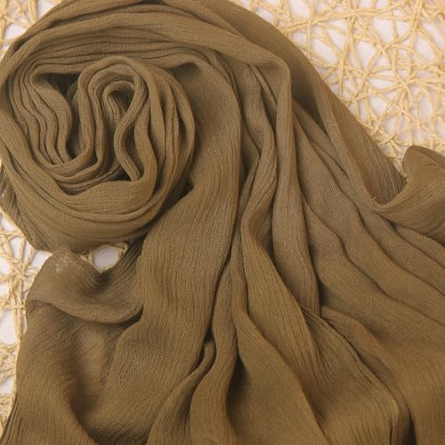 Cotton Linen Plain Hijab Scarf For Women,Muslim Viscose Crinkle Edge With Fringe,Summer Beach Wrap Headwraps Shawl - color: 43#armygreen