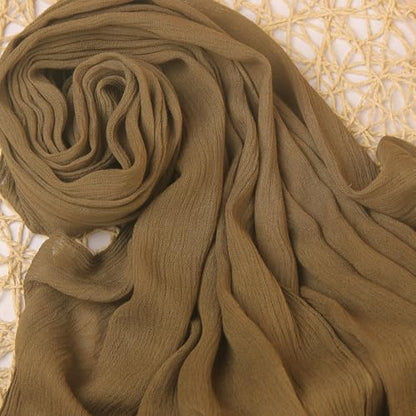 Cotton Linen Plain Hijab Scarf For Women,Muslim Viscose Crinkle Edge With Fringe,Summer Beach Wrap Headwraps Shawl - color: 43#armygreen