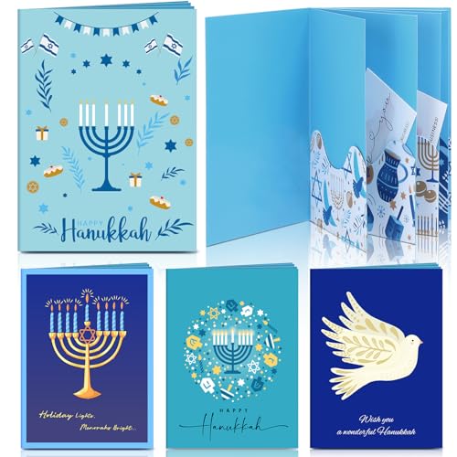 AmazingSpark 4 Set Hanukkah Gift Card Booklet Cardboard Mini Chanukah Money Holder Book for Cash David of Star Surprise Money Card Sleeve Book Hanukkah Party Gift for Birthday Holiday Appreciation - style: Hanukkah