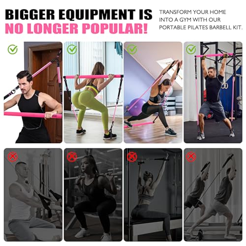 KUTIZE Pilates Bar Kit with Resistance Bands, Pilates Equipment, Multifunctional Pilates Bar for Women & Men, Pilates kit for Hip, Back, Arm, Full-Body Workouts, Home Gym Strength Training Equipment - style: Pink
