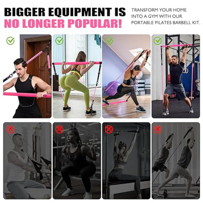 KUTIZE Pilates Bar Kit with Resistance Bands, Pilates Equipment, Multifunctional Pilates Bar for Women & Men, Pilates kit for Hip, Back, Arm, Full-Body Workouts, Home Gym Strength Training Equipment - style: Pink