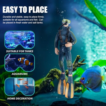 DOITOOL Diver Mini Model Aquarium Decoration Set 5.11X1.57X5.90In Fish Tank Ornament Lifelike Figurines for Fresh and Saltwater Aquatic Landscape
