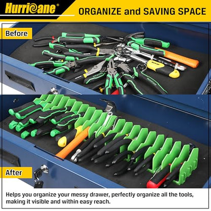 HURRICANE Plier Organizer Rack, 10-Slot Pliers Rack with Non-Slip Rubber Base, Tool Organizer, Tool Drawer Toolbox Storage, Green, Extendable Design, Fit 3” H, 1 Pack - color: green