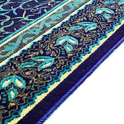 Muslim Prayer Rug, Soft Plush Thin Islamic Prayer Mat, Janamaz, Sajada, Praying Carpet, Islamic Gift, Foldable Portable Turkish Prayer Mat for Men&Women, Lightweight Travel Prayer Rug, 26"x43" - color: Jeddah / Navy
