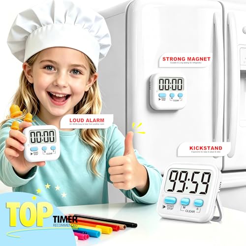 2 Pack Digital Timer for Kids Classroom Kitchen Timers for Cooking | w/ Battery, Easy to View, Alarm, Mute Mode, Count Down/Up, Magnetic, Kickstand, Hanging, Classroom Timer for Teacher Supplies - color: 2 * Classic White ( 97%+choice )