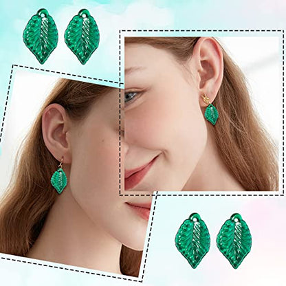 LiQunSweet 100 Pcs Green Leaf Charm Transparent Baking Painted Glass Tiny Pendants with Hole for Earring Bracelet Necklace Jewelry Making DIY Craft - 22.5x14.5mm - color: Leaf Green Charms_22.5x14.5mm