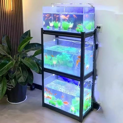 ZIMGOD Fish Tank Stand Adjustable Turtle Display Stand for 3 Fish Tanks, Steel Frame Terrariums Shelves for Farmhouse, Decorative Insect Tank Holder for Aquatic Plant(70x35 cm (27.5 x 13.8in)) - size: 70x35 cm (27.5 x 13.8in)