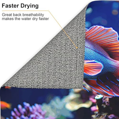 Coral Reef Fish Aquarium Dish Drying Mat for Kitchen Counter 18"x16" Super Absorbent Microfiber Dish Drying Pad Non-slip Drainer Mats Extra Large Dish Rack Pad Kitchen Drying Mat