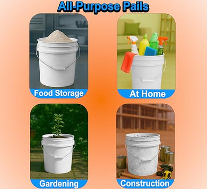 5-Gallon Bucket Only – No Lid Included, Made in USA, Food Grade BPA Free Plastic, Heavy Duty Multi-Use, Metal Handle with Grip, Stackable Storage – White, 1 Pack - color: White, size: 1
