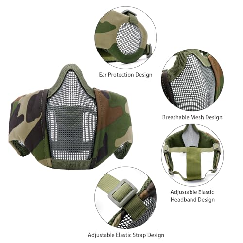 Airsoft Mask with Goggles, Foldable Half Face Airsoft Mesh Mask with Ear Protection for Paintball Shooting Cosplay CS Game - color: CB-3PCS, size: 3pcs
