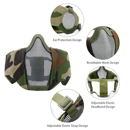 Airsoft Mask with Goggles, Foldable Half Face Airsoft Mesh Mask with Ear Protection for Paintball Shooting Cosplay CS Game - color: CB-3PCS, size: 3pcs