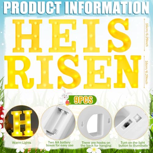 Aurelema He is Risen Large LED Lights Easter Decorations for Bedroom Living Room Religious Decor Church Celebration Battery Powered Easter Party Supplies - size: 8.27 inches, style: Easter