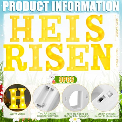 Aurelema He is Risen Large LED Lights Easter Decorations for Bedroom Living Room Religious Decor Church Celebration Battery Powered Easter Party Supplies - size: 8.27 inches, style: Easter