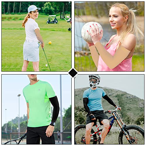 2 Pairs UV Protection Cooling Arm Sleeves Compression Sun Sleeves for Men Women Youth, Tattoo Cover Up, UPF 50 - color: 2 Pairs: 1 Pair Black & 1 Pair Beige