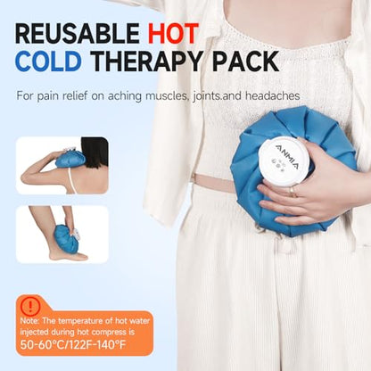 ANMIA Ice Pack Bags with Wrap for Injuries Reusable, Cold Pack Water Bag Hot Bag for Pain Relief, Leak-Proof Elastic Ice Bag, Size 9'' - style: 9" with Wrap