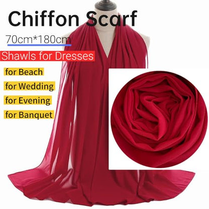 Harewom Chiffon Hijab for Women Sheer Shawl and Wraps for Wedding Bridal Scarves Summer Lightweight Sun-proof Scarf - color: Wine Red Chiffon Hijab Shawls Scarves