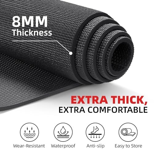 GymCope Extra Large Exercise Mat, 10'x6'/9'x6'/8'x6'/7'x5'/6'x4'(8mm) Thick Workout Mat for Home Gym & Garage Flooring, Shoe-Friendly, High-Density, MMA, HIIT, Weight Lifting, Cardio&Strength - color: 10'x6'x8mm-Black