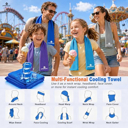 YQXCC 4 Pack Cooling Towels (40"x12"), Cool Neck Towel, Soft Breathable Microfiber for Gym, Yoga, Golf, Running, Camping & Summer Outdoor Activities - color: 2 Light Gray + 2 Light Blue