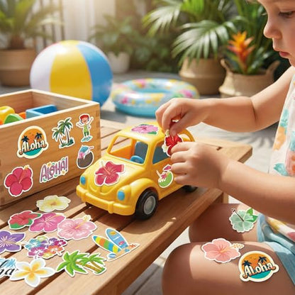 150PCS Hibiscus Flower Stickers Tropical Hawaiian Flower Vinyl Decals, Waterproof for Water Bottles Laptop Scrapbook, Luau Stickers for Kids - style: Hibiscus