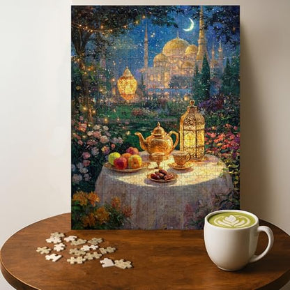 Islam Jigsaw Puzzle - 500 Pieces Wooden Puzzle for Adults, Wall Art Gift, Finished Size: 20 x 15 Inch - color: Ramadan Iftar Table Islamic Food - 500 Pieces