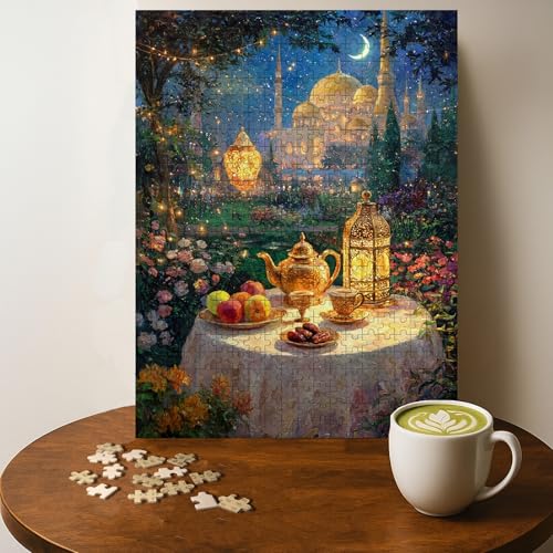 Islam Jigsaw Puzzle - 500 Pieces Wooden Puzzle for Adults, Wall Art Gift, Finished Size: 20 x 15 Inch - color: Ramadan Iftar Table Islamic Food - 500 Pieces