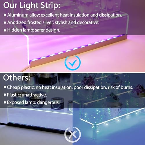 16" Acrylic Display Organizer with LED, Perfume Organizer for Women, 2 Pack | 3-Tier Cologne Organizer for Men, Perfume Stand and Display Step Shelves Holder, Clear Riser, Figures Stand, Dessert Shelf