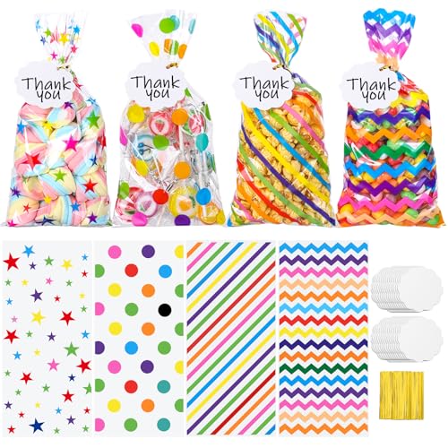 woric 100 Set Rainbow Cellophane Treat Bags 5 x 10.6 Inch Clear Candy Bag - color: Colorful