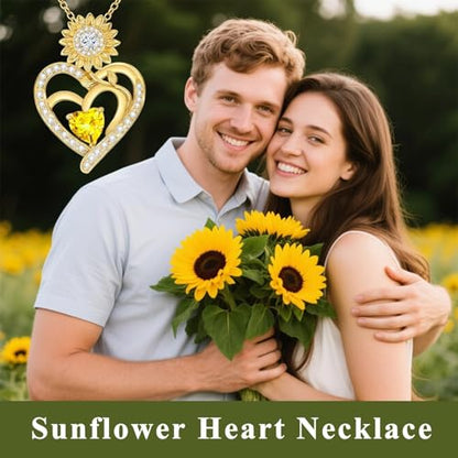 Midari Sunflower Necklace 18k Gold Plated Heart with Brithstone You Are My Sunshine Necklace Anniversary Birthday Sunflower Jewelry Gift for Women Wife Mom - color: 11-November