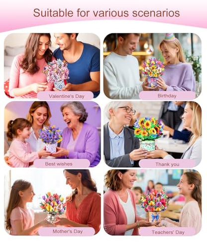 Magic Ants 8 Pack 3D Pop Up Flower Bouquet Cards Assortment – Beautiful Spring Floral Greeting Cards with Envelopes and Black Notes –for Birthday, Mother's Day, Thank You, Get Well - style: Petal Pack 8