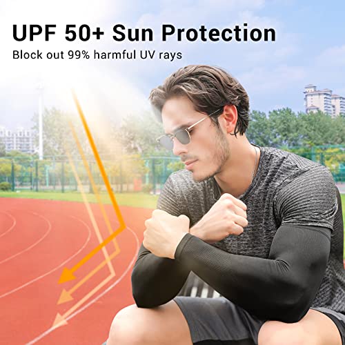 2 Pairs UV Protection Cooling Arm Sleeves Compression Sun Sleeves for Men Women Youth, Tattoo Cover Up, UPF 50 - color: 2 Pairs: 1 Pair Black & 1 Pair Beige
