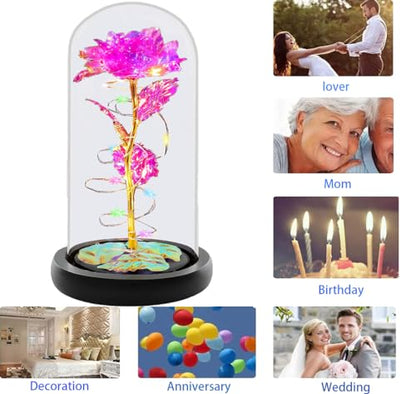 Fvawe Birthday Gifts for Women,Rose Glass Flowers Gifts for Mom,Galaxy Crystal Light Up Rose in A Glass Dome,Presents Girlfriend Wife Sister Grandma Her Anniversary Valentines Mothers Day, Pink - color: Pink Colorful