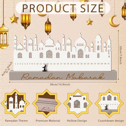 Leinuosen Ramadan Wooden Countdown Calendar Eid Mubarak Ramadan Mubarak Advent Calendar Eid Islamic Countdown Table Decoration for Muslim Festivities Decoration Gift(Modern) - style: Modern