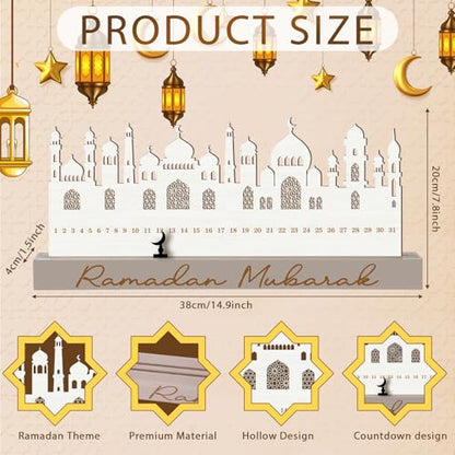 Leinuosen Ramadan Wooden Countdown Calendar Eid Mubarak Ramadan Mubarak Advent Calendar Eid Islamic Countdown Table Decoration for Muslim Festivities Decoration Gift(Modern) - style: Modern