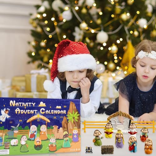 Nativity Advent Calendar 2026, 24 Days Nativity Scene Figurines Set, Christmas Countdown advent calendar 2026 Gift for Kids Women Men - color: Green