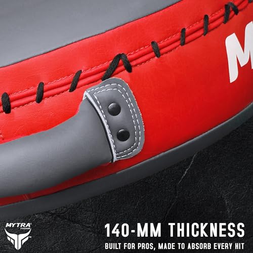 Mytra Fusion Boxing Round Pad Kickboxing Coach Training Punching Focus Mitts for Martial Arts, MMA & Muay Thai, Strike Boxing Focus Pads for Speed, Focus & Accuracy - color: Grey/Red